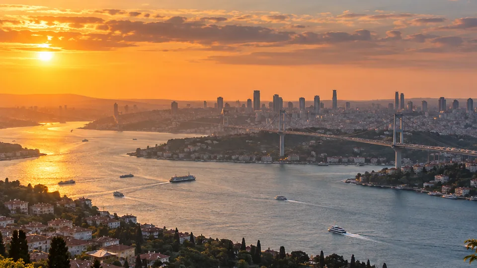 Boğaz manzarasını çağrıştıran mavi tonlarda bir rota görseli